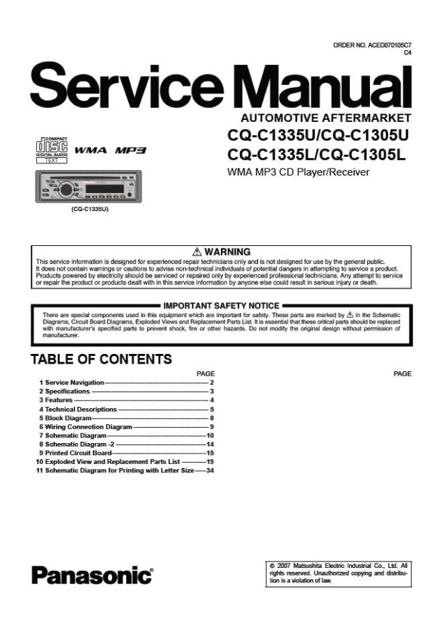 CQ-C1335U, CQ-C1335L, CQ-C1305U, CQ-C1305L